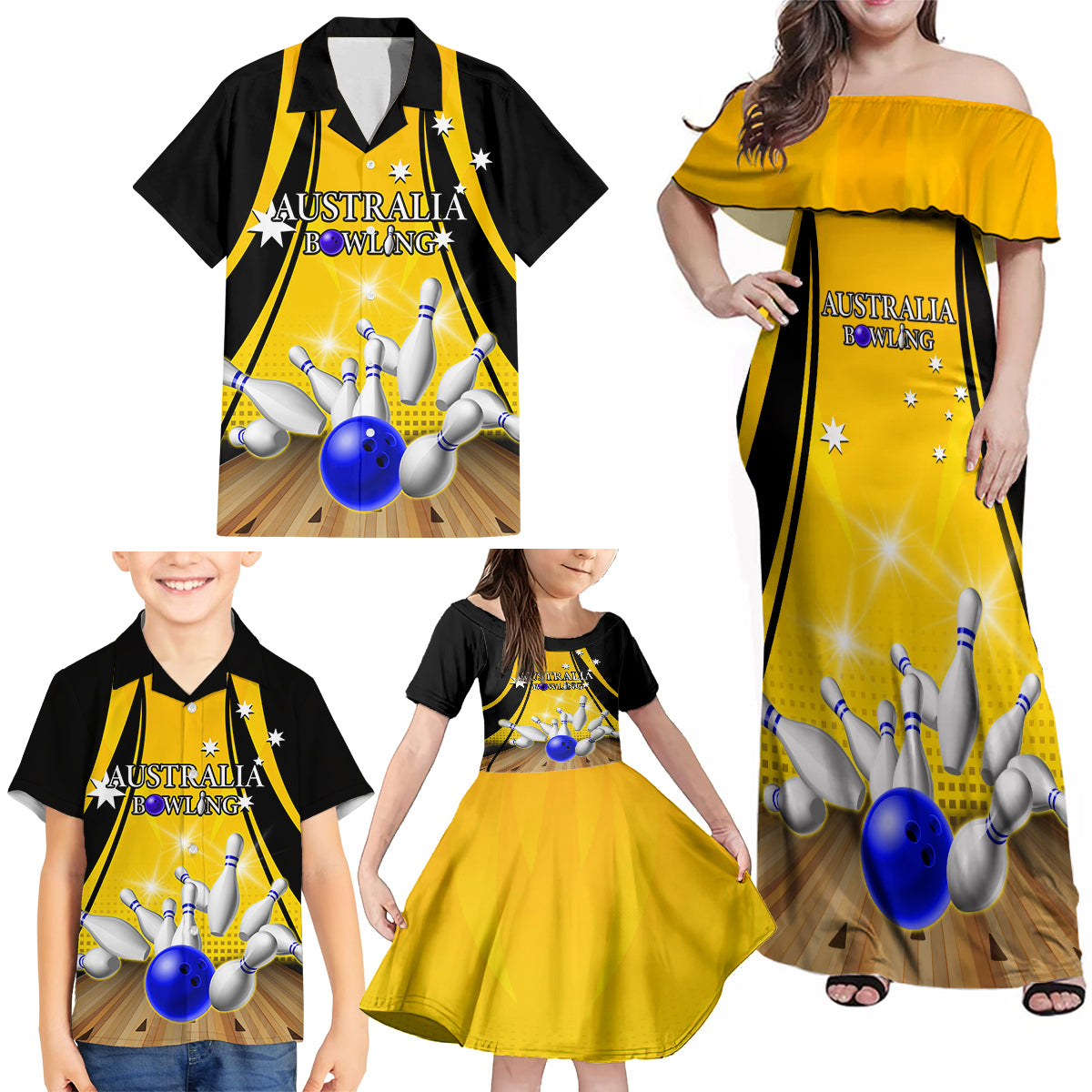 Australia Bowling Family Matching Off Shoulder Maxi Dress and Hawaiian Shirt I Am A Bowling Pin Curve Style