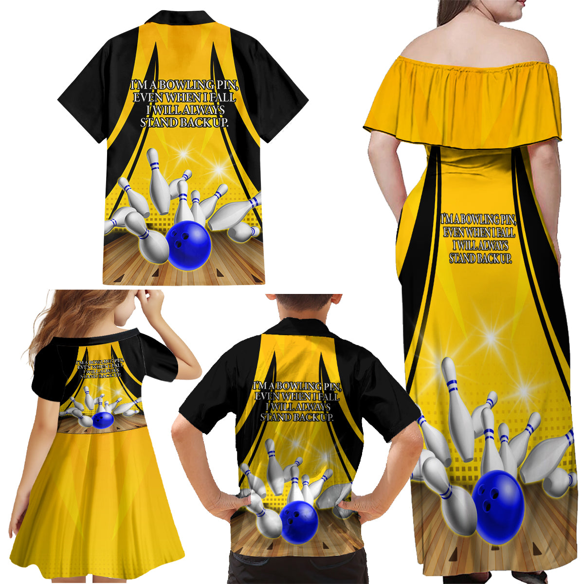 Australia Bowling Family Matching Off Shoulder Maxi Dress and Hawaiian Shirt I Am A Bowling Pin Curve Style