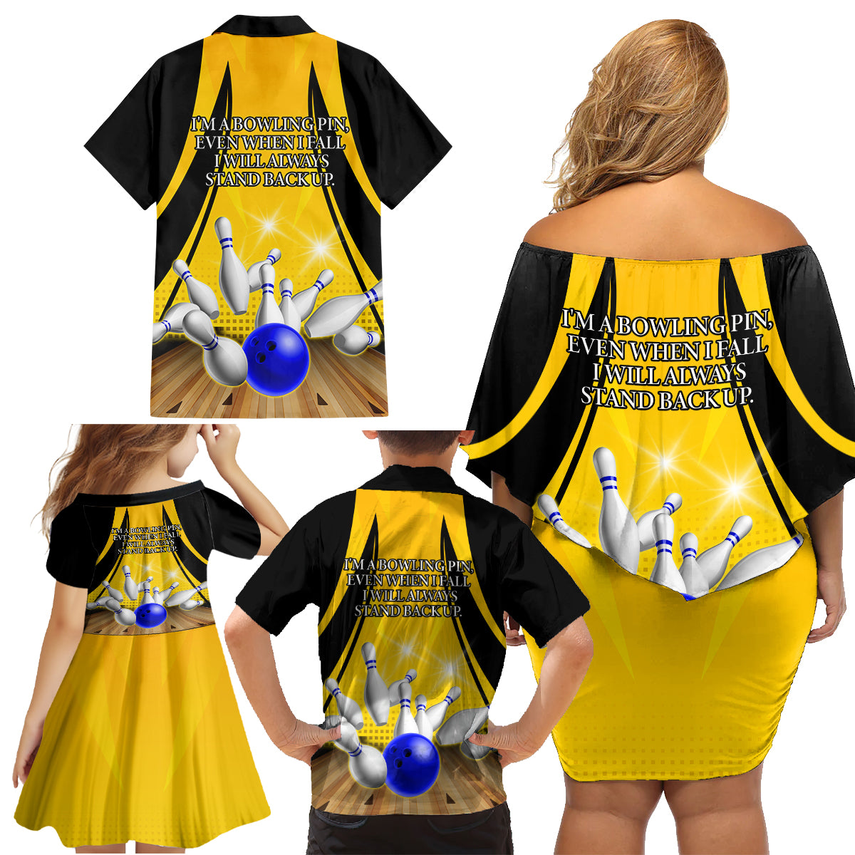 Australia Bowling Family Matching Off Shoulder Short Dress and Hawaiian Shirt I Am A Bowling Pin Curve Style