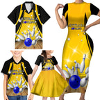 Australia Bowling Family Matching Short Sleeve Bodycon Dress and Hawaiian Shirt I Am A Bowling Pin Curve Style