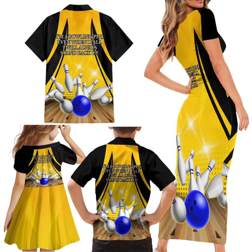Australia Bowling Family Matching Short Sleeve Bodycon Dress and Hawaiian Shirt I Am A Bowling Pin Curve Style