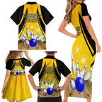 Australia Bowling Family Matching Short Sleeve Bodycon Dress and Hawaiian Shirt I Am A Bowling Pin Curve Style