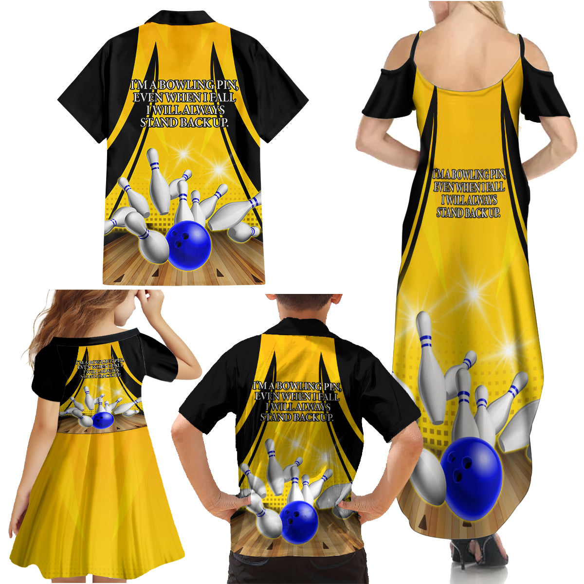 Australia Bowling Family Matching Summer Maxi Dress and Hawaiian Shirt I Am A Bowling Pin Curve Style