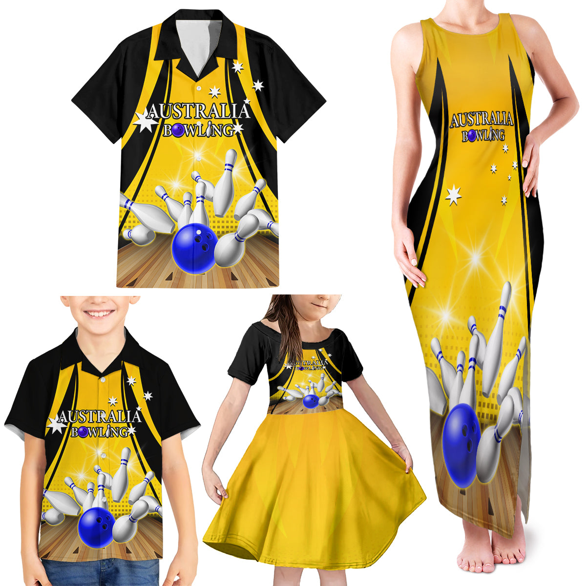 Australia Bowling Family Matching Tank Maxi Dress and Hawaiian Shirt I Am A Bowling Pin Curve Style