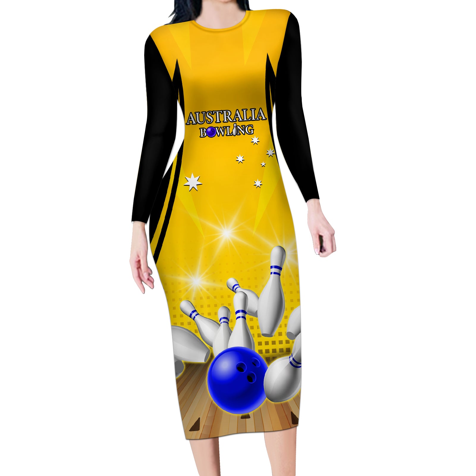 Australia Bowling Long Sleeve Bodycon Dress I Am A Bowling Pin Curve Style