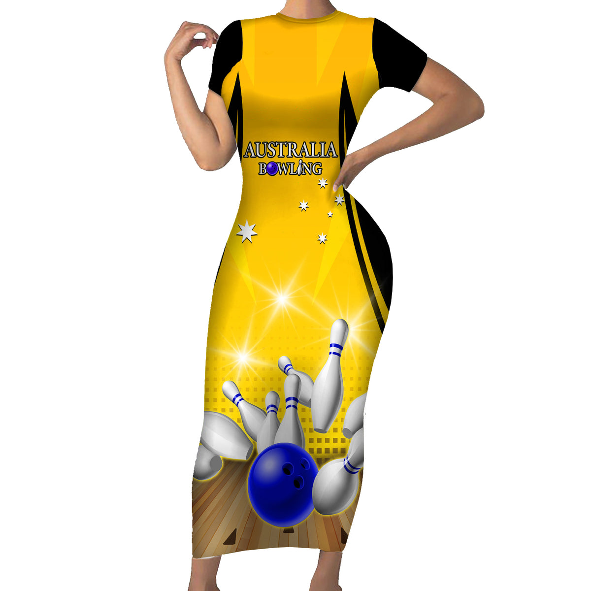 Australia Bowling Short Sleeve Bodycon Dress I Am A Bowling Pin Curve Style