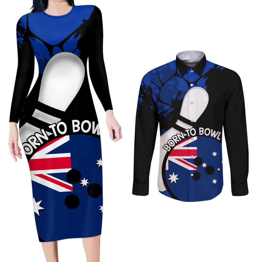 Personalised Australia Bowling Born To Bowl Couples Matching Long Sleeve Bodycon Dress and Long Sleeve Button Shirt Grunge Style