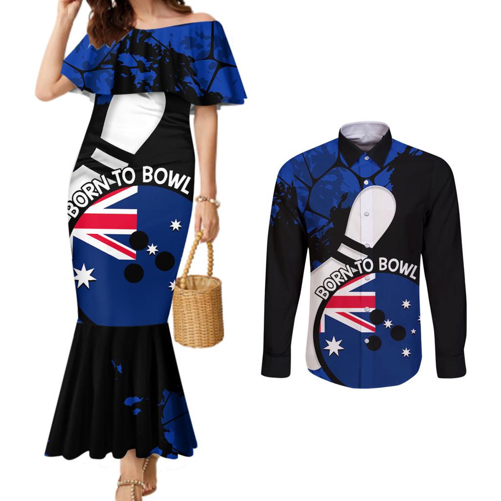 Personalised Australia Bowling Born To Bowl Couples Matching Mermaid Dress and Long Sleeve Button Shirt Grunge Style