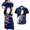 Personalised Australia Bowling Born To Bowl Couples Matching Off Shoulder Maxi Dress and Hawaiian Shirt Grunge Style