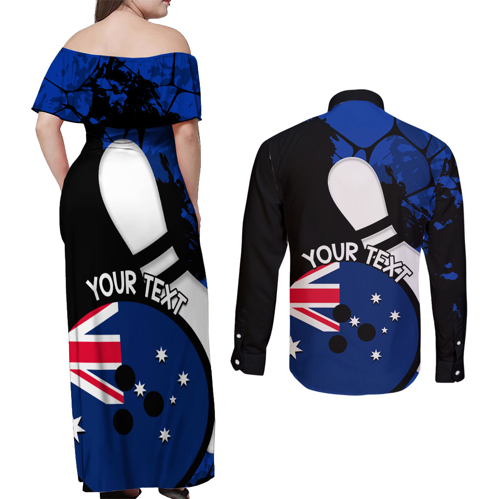 Personalised Australia Bowling Born To Bowl Couples Matching Off Shoulder Maxi Dress and Long Sleeve Button Shirt Grunge Style