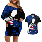 Personalised Australia Bowling Born To Bowl Couples Matching Off Shoulder Short Dress and Hawaiian Shirt Grunge Style