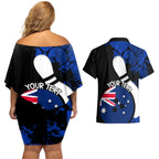 Personalised Australia Bowling Born To Bowl Couples Matching Off Shoulder Short Dress and Hawaiian Shirt Grunge Style