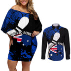 Personalised Australia Bowling Born To Bowl Couples Matching Off Shoulder Short Dress and Long Sleeve Button Shirt Grunge Style