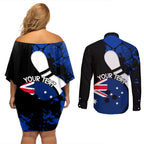 Personalised Australia Bowling Born To Bowl Couples Matching Off Shoulder Short Dress and Long Sleeve Button Shirt Grunge Style
