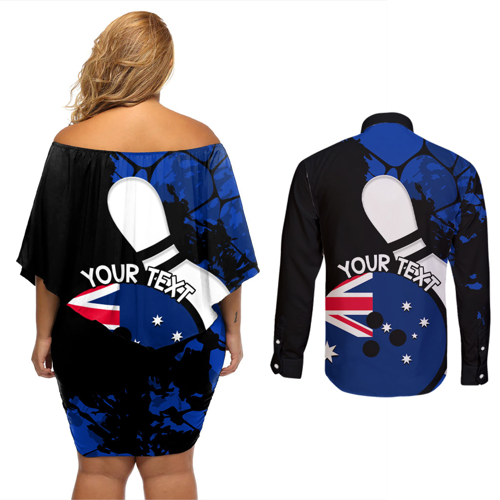Personalised Australia Bowling Born To Bowl Couples Matching Off Shoulder Short Dress and Long Sleeve Button Shirt Grunge Style