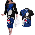 Personalised Australia Bowling Born To Bowl Couples Matching Off The Shoulder Long Sleeve Dress and Hawaiian Shirt Grunge Style