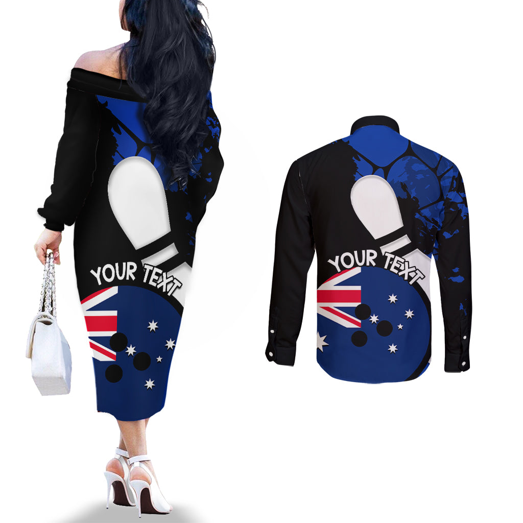 Personalised Australia Bowling Born To Bowl Couples Matching Off The Shoulder Long Sleeve Dress and Long Sleeve Button Shirt Grunge Style