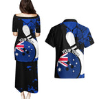 Personalised Australia Bowling Born To Bowl Couples Matching Puletasi and Hawaiian Shirt Grunge Style