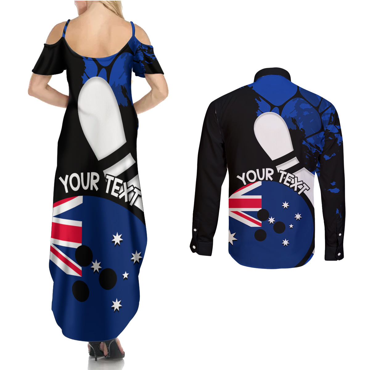 Personalised Australia Bowling Born To Bowl Couples Matching Summer Maxi Dress and Long Sleeve Button Shirt Grunge Style