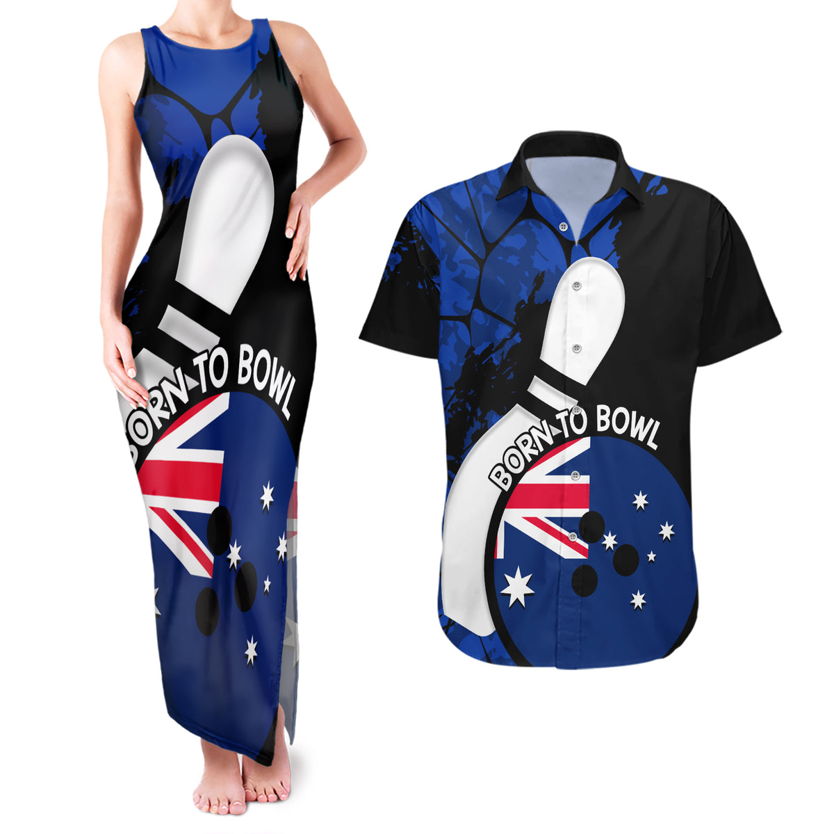 Personalised Australia Bowling Born To Bowl Couples Matching Tank Maxi Dress and Hawaiian Shirt Grunge Style