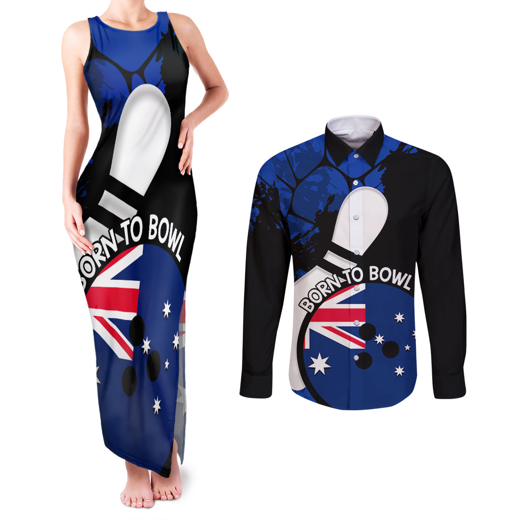 Personalised Australia Bowling Born To Bowl Couples Matching Tank Maxi Dress and Long Sleeve Button Shirt Grunge Style