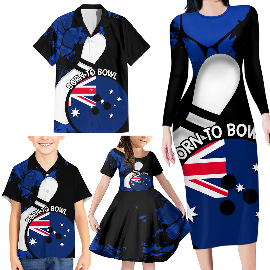 Personalised Australia Bowling Born To Bowl Family Matching Long Sleeve Bodycon Dress and Hawaiian Shirt Grunge Style