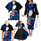 Personalised Australia Bowling Born To Bowl Family Matching Off Shoulder Long Sleeve Dress and Hawaiian Shirt Grunge Style