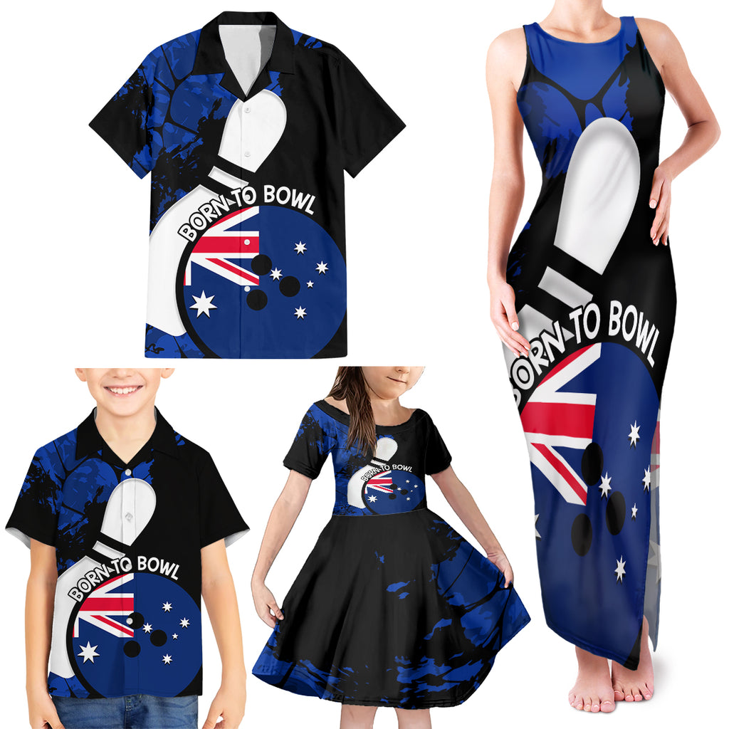 Personalised Australia Bowling Born To Bowl Family Matching Tank Maxi Dress and Hawaiian Shirt Grunge Style
