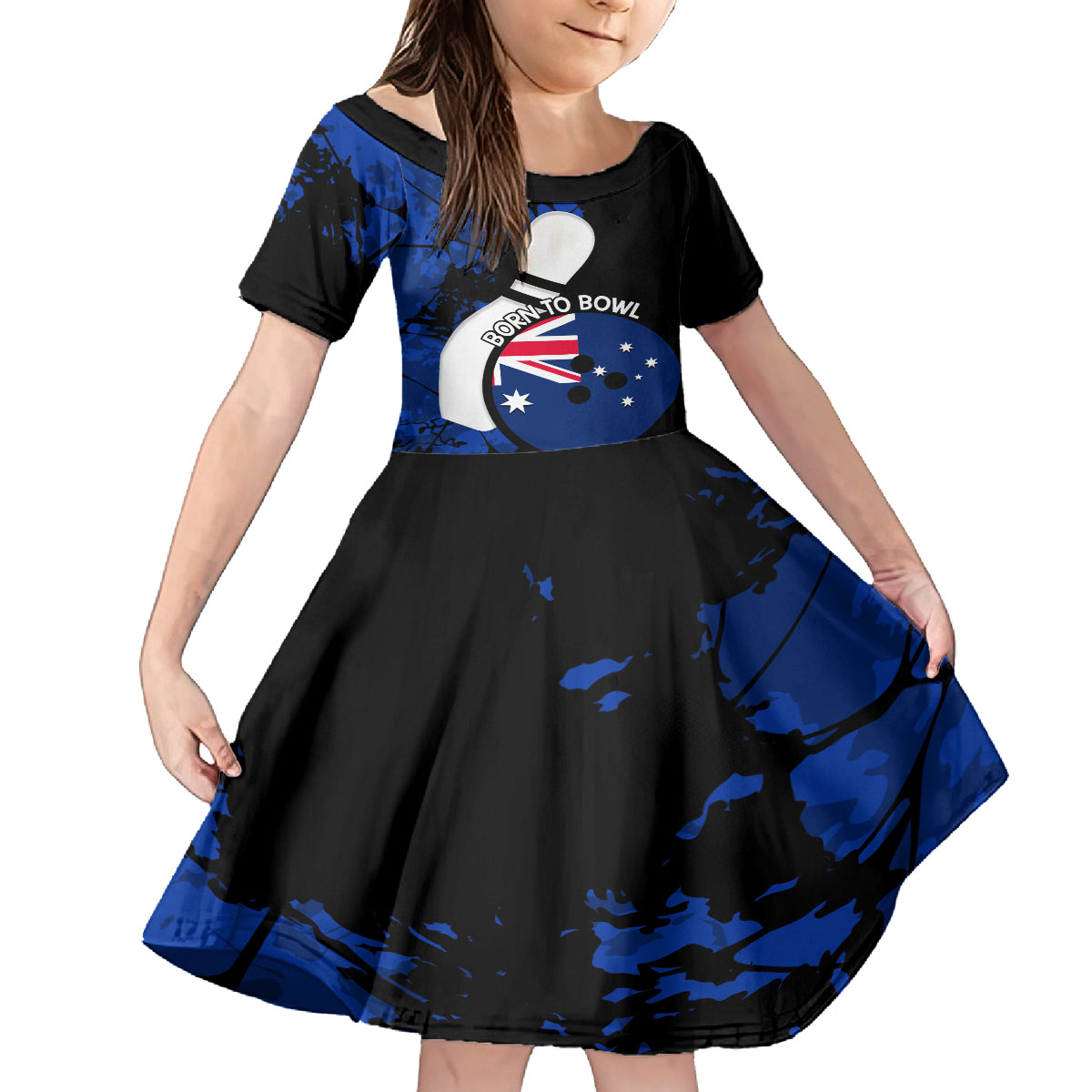 Personalised Australia Bowling Born To Bowl Kid Short Sleeve Dress Grunge Style