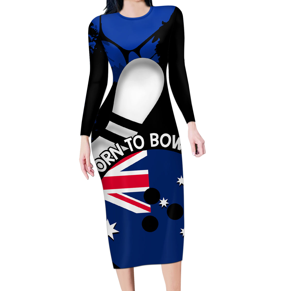 Personalised Australia Bowling Born To Bowl Long Sleeve Bodycon Dress Grunge Style