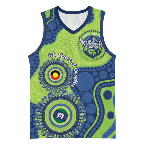 Canberra Raiders NAIDOC Week 2026 Personalised Basketball Jersey 50 Years of Deadly Aboriginal Art