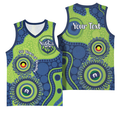 Canberra Raiders NAIDOC Week 2026 Personalised Basketball Jersey 50 Years of Deadly Aboriginal Art