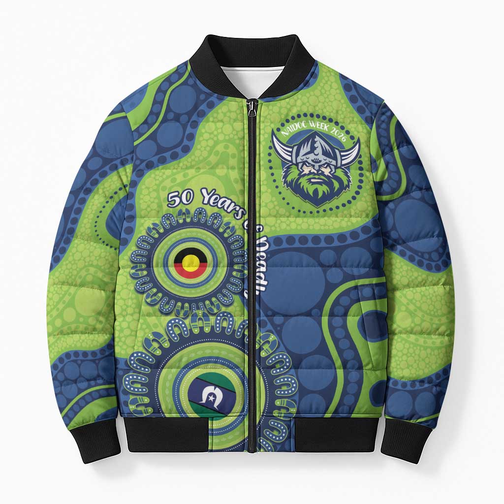 Canberra Raiders NAIDOC Week 2026 Personalised Bomber Puffer Jacket 50 Years of Deadly Aboriginal Art
