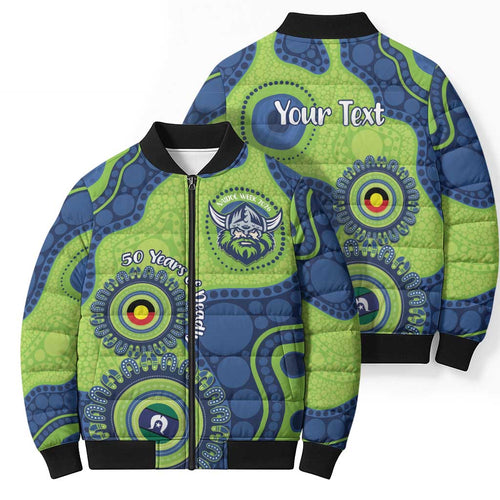 Canberra Raiders NAIDOC Week 2026 Personalised Bomber Puffer Jacket 50 Years of Deadly Aboriginal Art