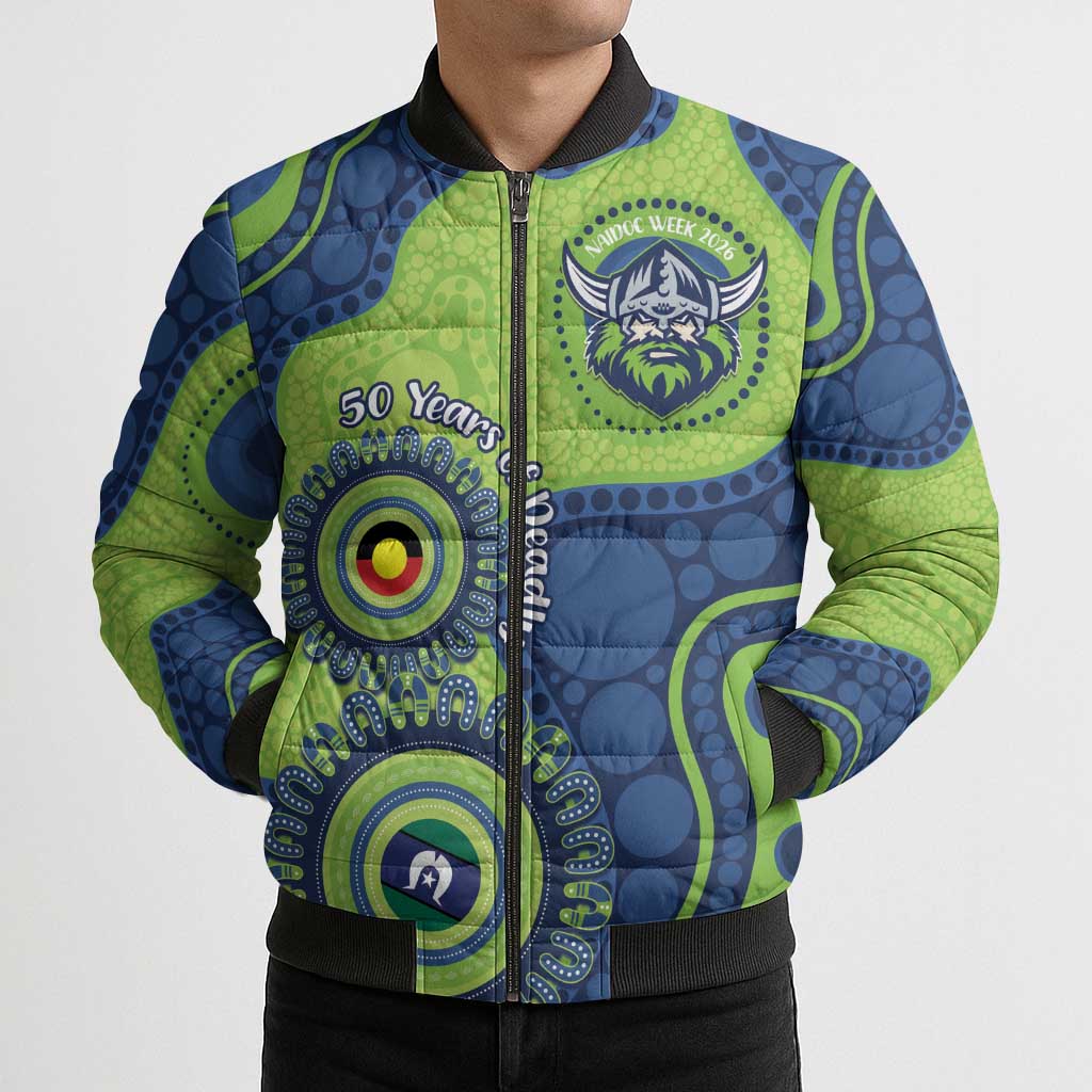 Canberra Raiders NAIDOC Week 2026 Personalised Bomber Puffer Jacket 50 Years of Deadly Aboriginal Art
