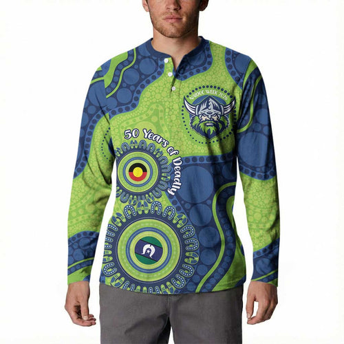 Canberra Raiders NAIDOC Week 2026 Personalised Button Sweatshirt 50 Years of Deadly Aboriginal Art