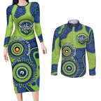 Canberra Raiders NAIDOC Week 2026 Personalised Couples Matching Long Sleeve Bodycon Dress and Long Sleeve Button Shirt 50 Years of Deadly Aboriginal Art