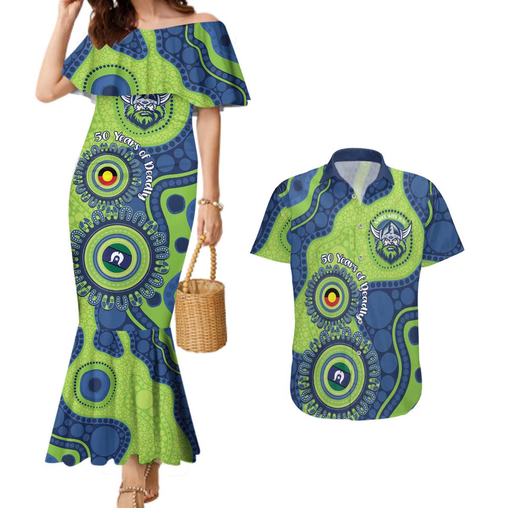 Canberra Raiders NAIDOC Week 2026 Personalised Couples Matching Mermaid Dress and Hawaiian Shirt 50 Years of Deadly Aboriginal Art