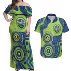 Canberra Raiders NAIDOC Week 2026 Personalised Couples Matching Off Shoulder Maxi Dress and Hawaiian Shirt 50 Years of Deadly Aboriginal Art