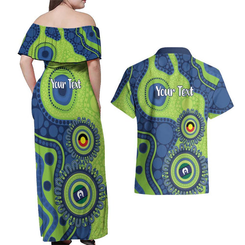Canberra Raiders NAIDOC Week 2026 Personalised Couples Matching Off Shoulder Maxi Dress and Hawaiian Shirt 50 Years of Deadly Aboriginal Art