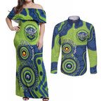 Canberra Raiders NAIDOC Week 2026 Personalised Couples Matching Off Shoulder Maxi Dress and Long Sleeve Button Shirt 50 Years of Deadly Aboriginal Art