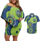 Canberra Raiders NAIDOC Week 2026 Personalised Couples Matching Off Shoulder Short Dress and Hawaiian Shirt 50 Years of Deadly Aboriginal Art