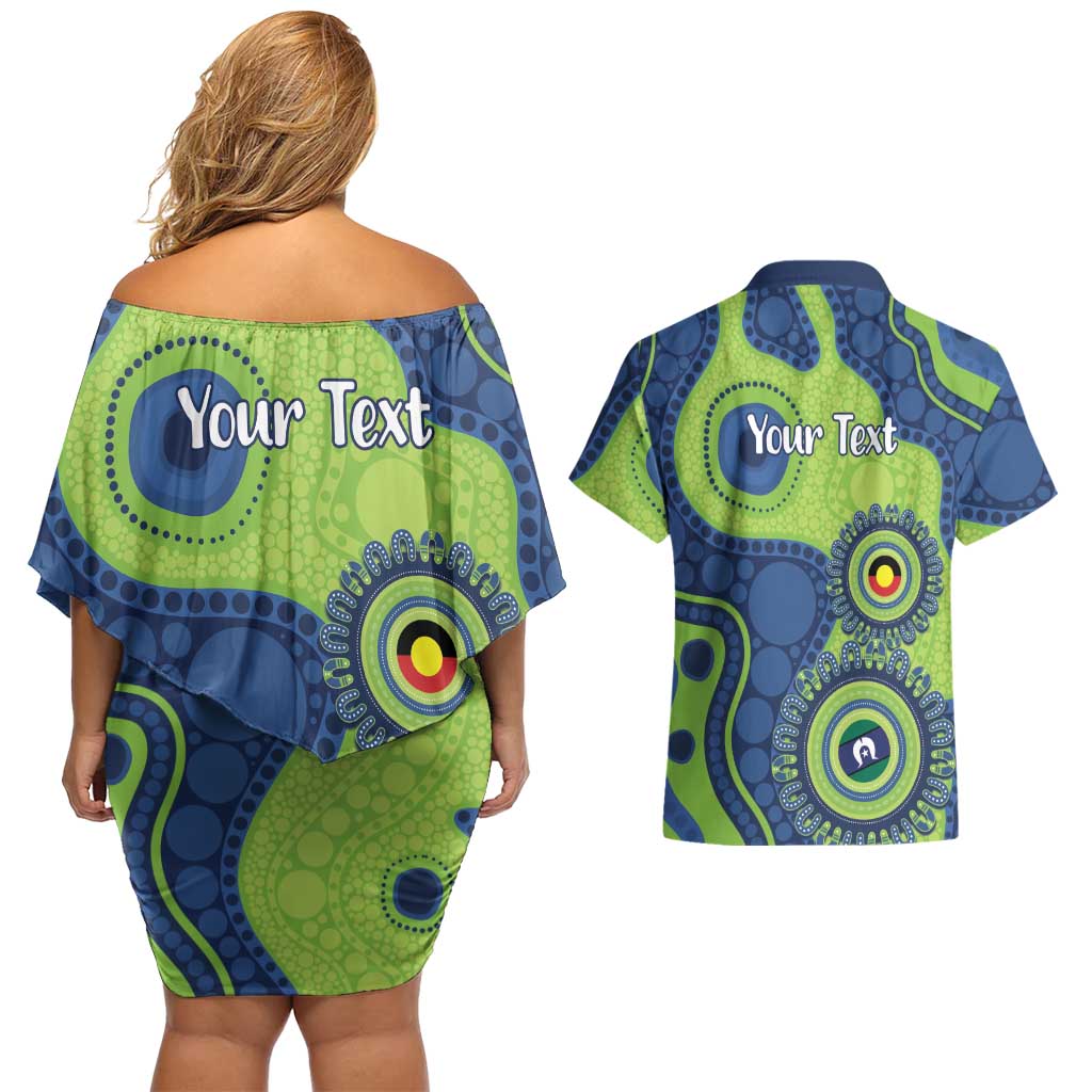 Canberra Raiders NAIDOC Week 2026 Personalised Couples Matching Off Shoulder Short Dress and Hawaiian Shirt 50 Years of Deadly Aboriginal Art