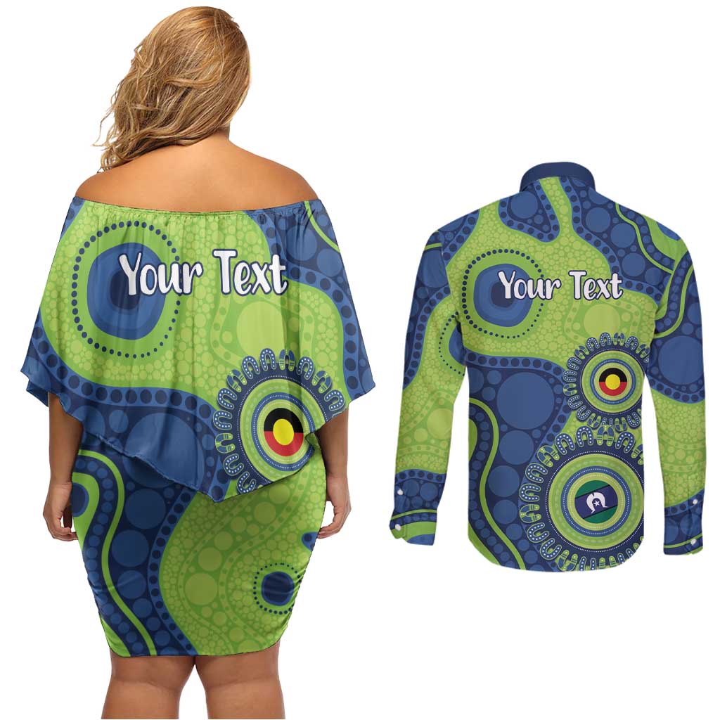 Canberra Raiders NAIDOC Week 2026 Personalised Couples Matching Off Shoulder Short Dress and Long Sleeve Button Shirt 50 Years of Deadly Aboriginal Art