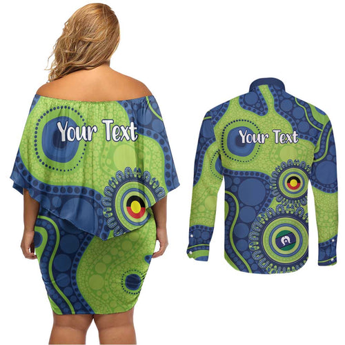 Canberra Raiders NAIDOC Week 2026 Personalised Couples Matching Off Shoulder Short Dress and Long Sleeve Button Shirt 50 Years of Deadly Aboriginal Art