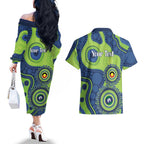 Canberra Raiders NAIDOC Week 2026 Personalised Couples Matching Off The Shoulder Long Sleeve Dress and Hawaiian Shirt 50 Years of Deadly Aboriginal Art