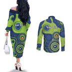 Canberra Raiders NAIDOC Week 2026 Personalised Couples Matching Off The Shoulder Long Sleeve Dress and Long Sleeve Button Shirt 50 Years of Deadly Aboriginal Art
