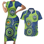 Canberra Raiders NAIDOC Week 2026 Personalised Couples Matching Short Sleeve Bodycon Dress and Hawaiian Shirt 50 Years of Deadly Aboriginal Art
