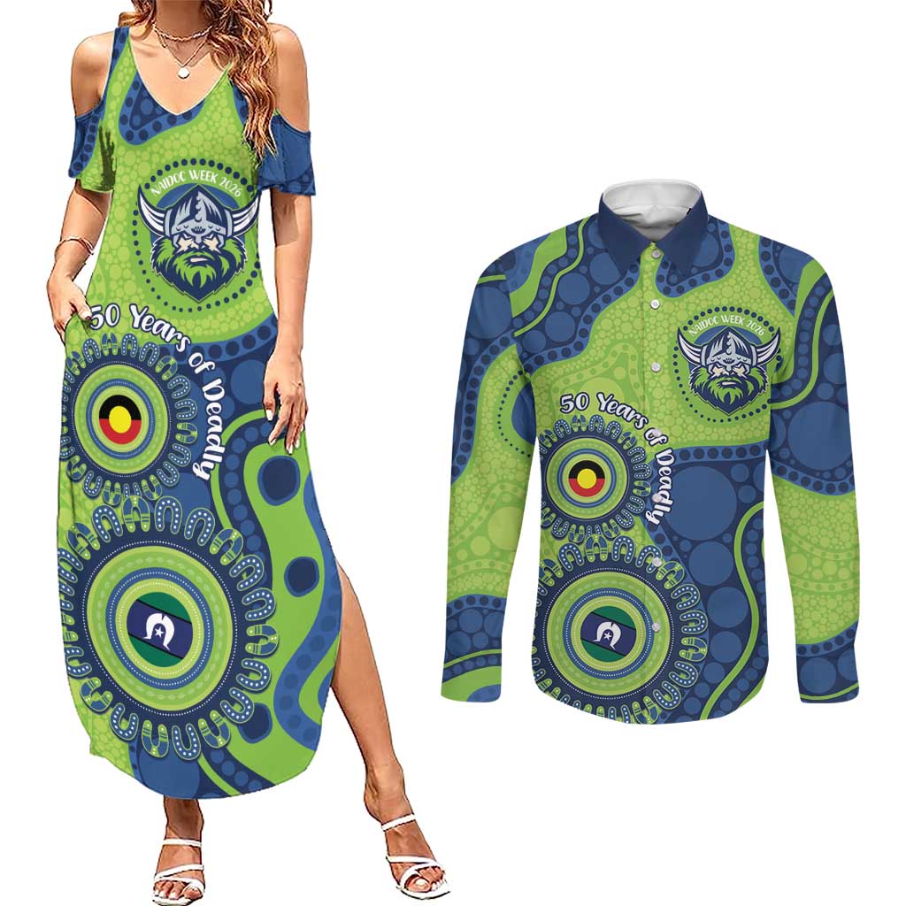 Canberra Raiders NAIDOC Week 2026 Personalised Couples Matching Summer Maxi Dress and Long Sleeve Button Shirt 50 Years of Deadly Aboriginal Art