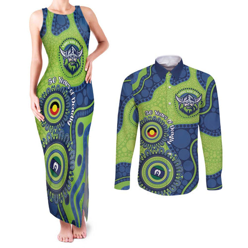 Canberra Raiders NAIDOC Week 2026 Personalised Couples Matching Tank Maxi Dress and Long Sleeve Button Shirt 50 Years of Deadly Aboriginal Art